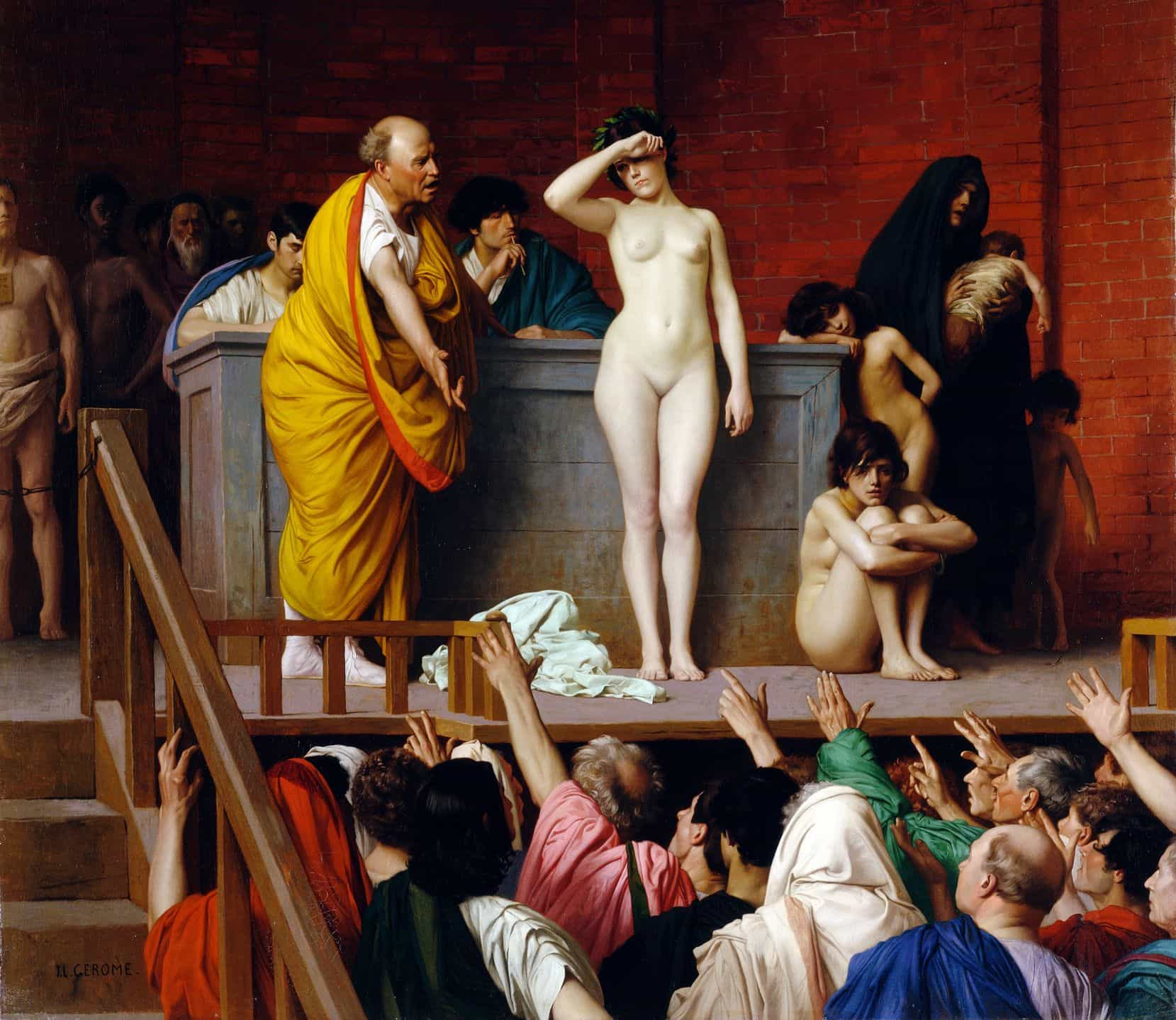 An Ancient Roman slave market by Jean Leon Gerome, 1884.