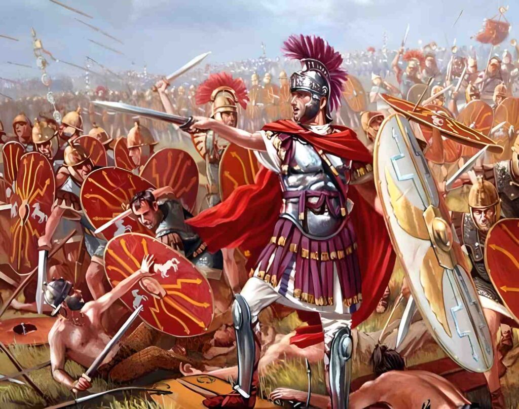 With his alleged sword Crocea Mors, Julius Caesar is fighting on the front line.