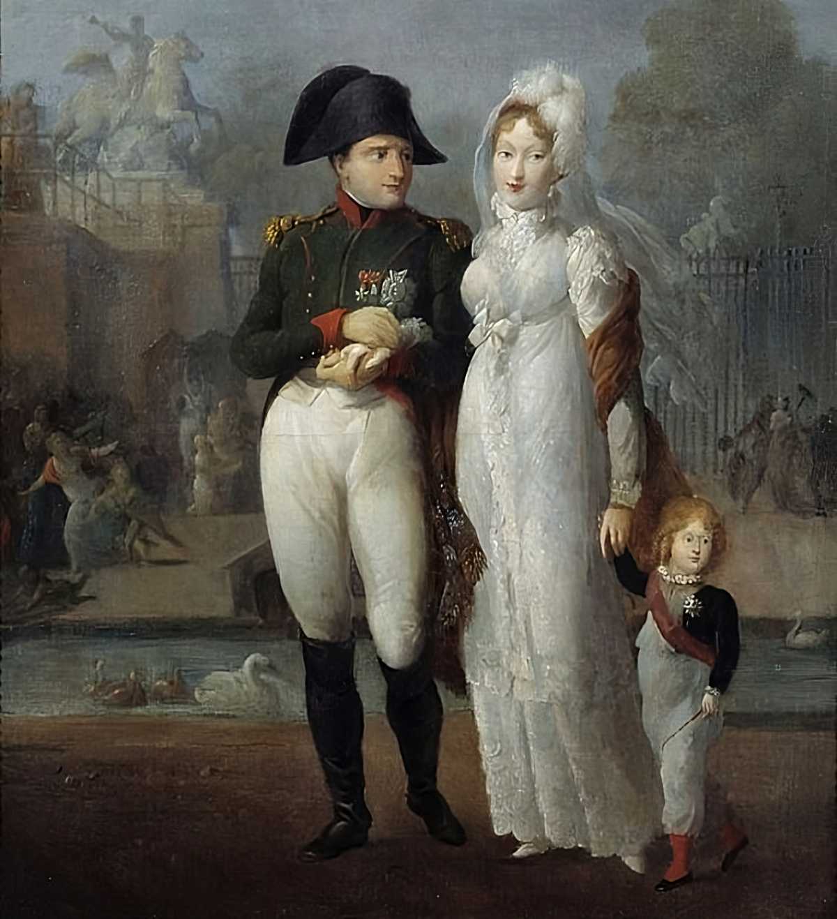 Portrait Of Napoleon And Archduchess Marie Louise With Their Son Napoleon II In The Tuileries Gardens 