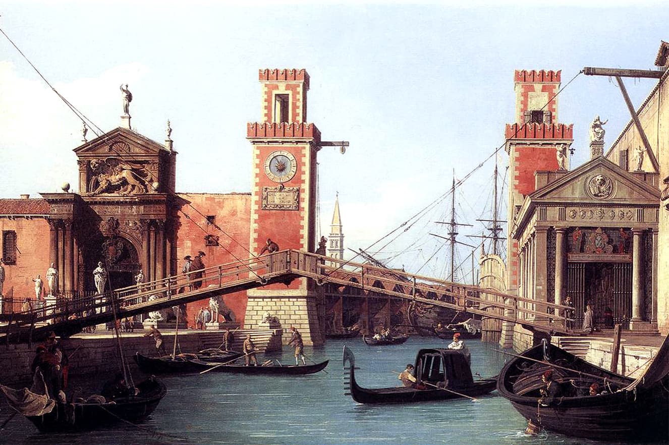 View of the entrance to the Arsenal, 1732, Painting by Canaletto.