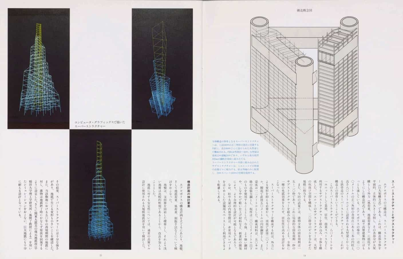 The Aeropolis' computer-generated structure (left) and its steel-framed superstructure (right).