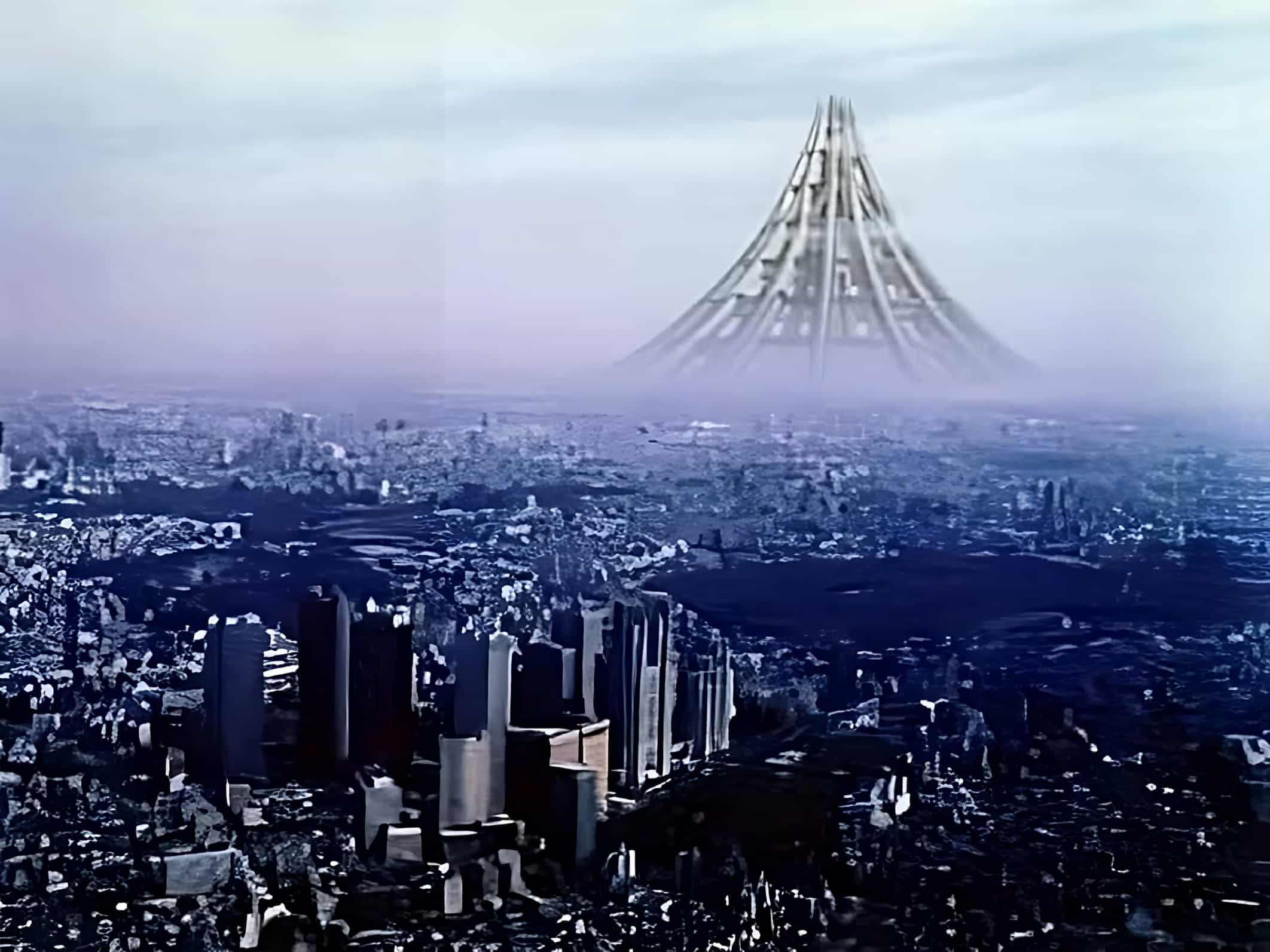 X-Seed 4000 stands in Tokyo City as envisioned by the Taisei Corporation.