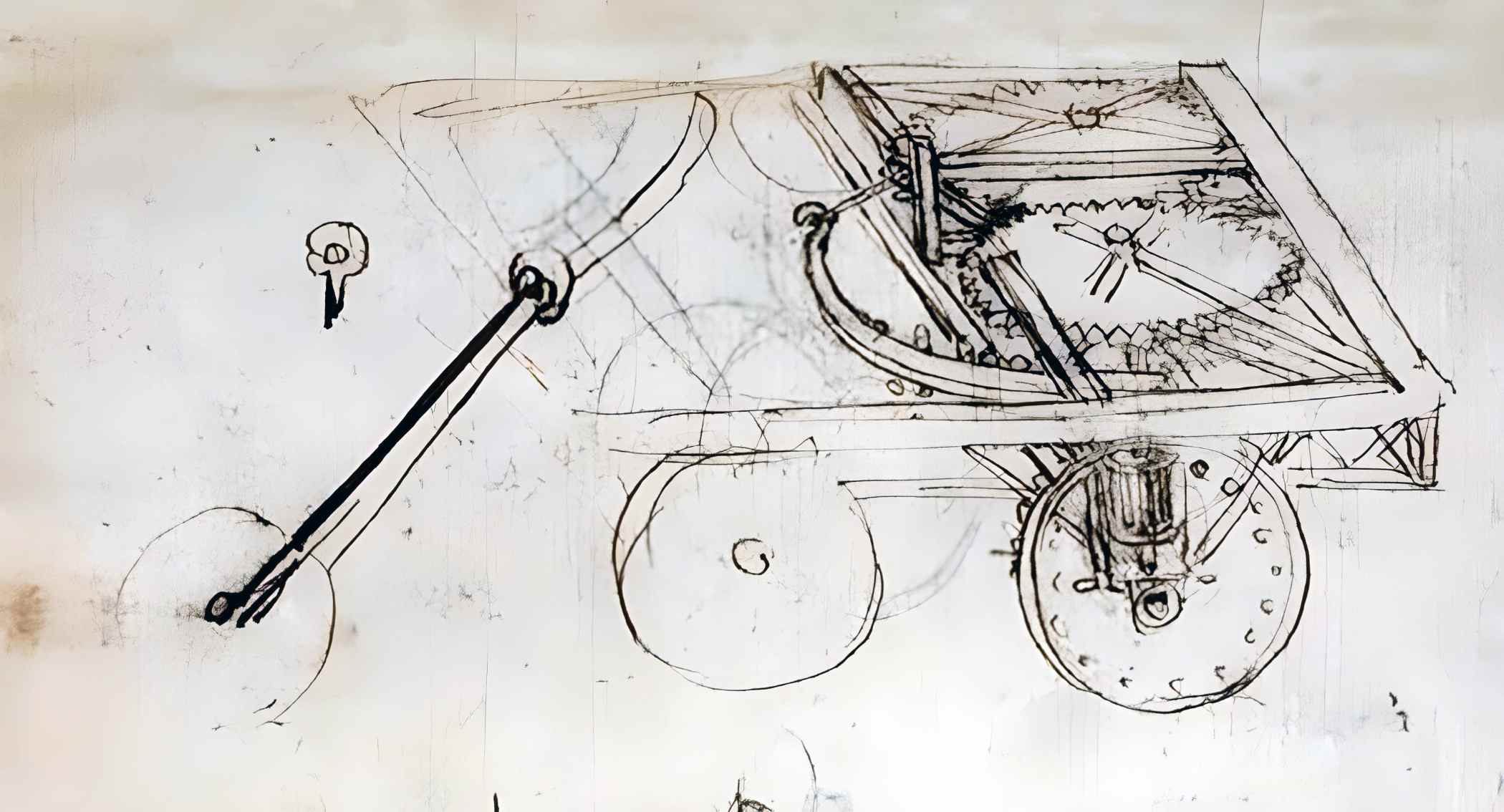 The original design of the self-propelled cart from Codex Atlanticus.