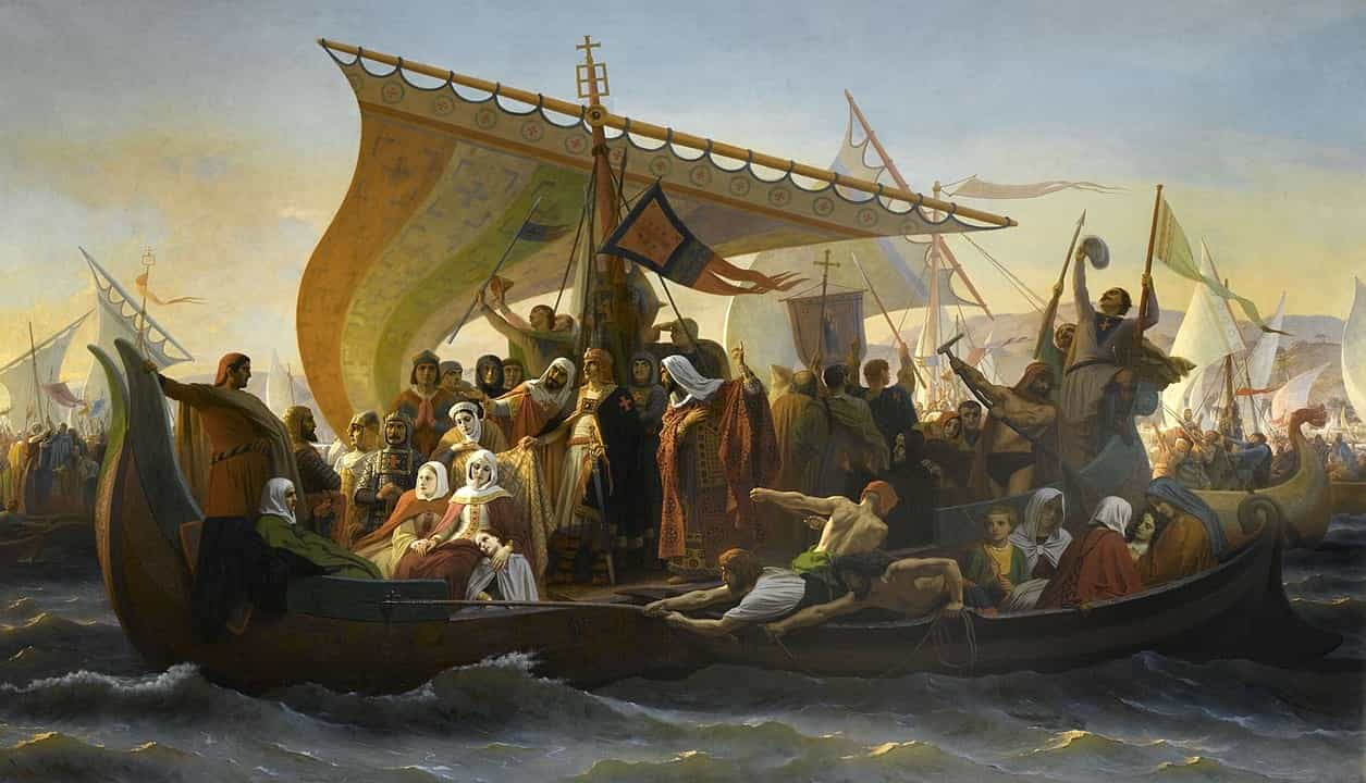 The leaders of the Crusade on Greek ships crossing the Bosporus