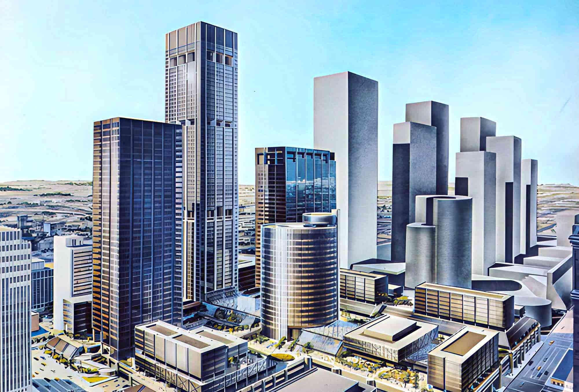 The envisioned Downtown Houston landscape in 1970.