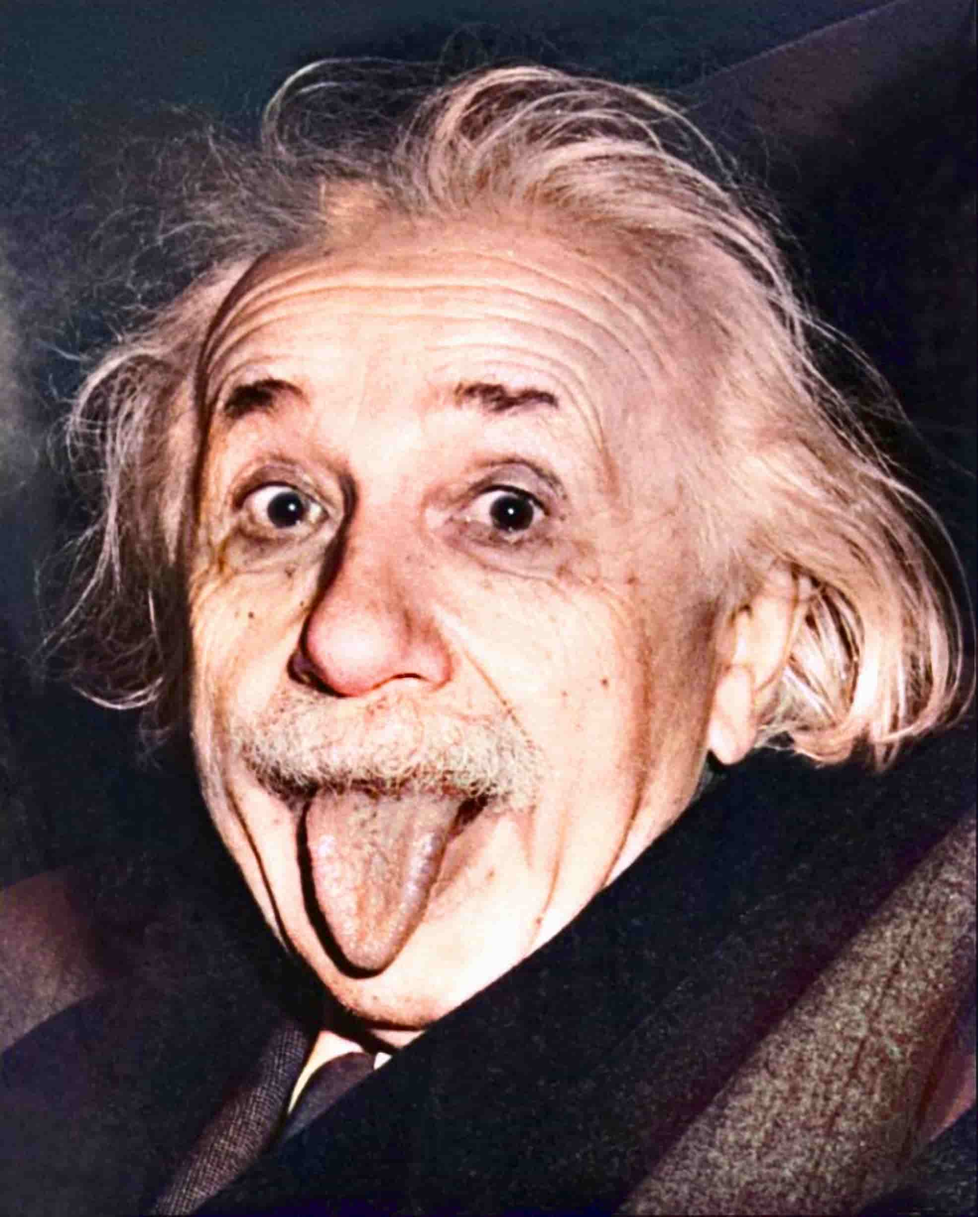 Einstein sticking his tongue out in akanbe-esque style.