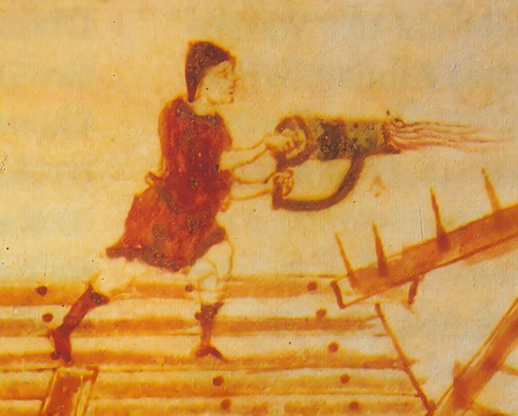 Use of a handsiphon, which shoots Greek fire.