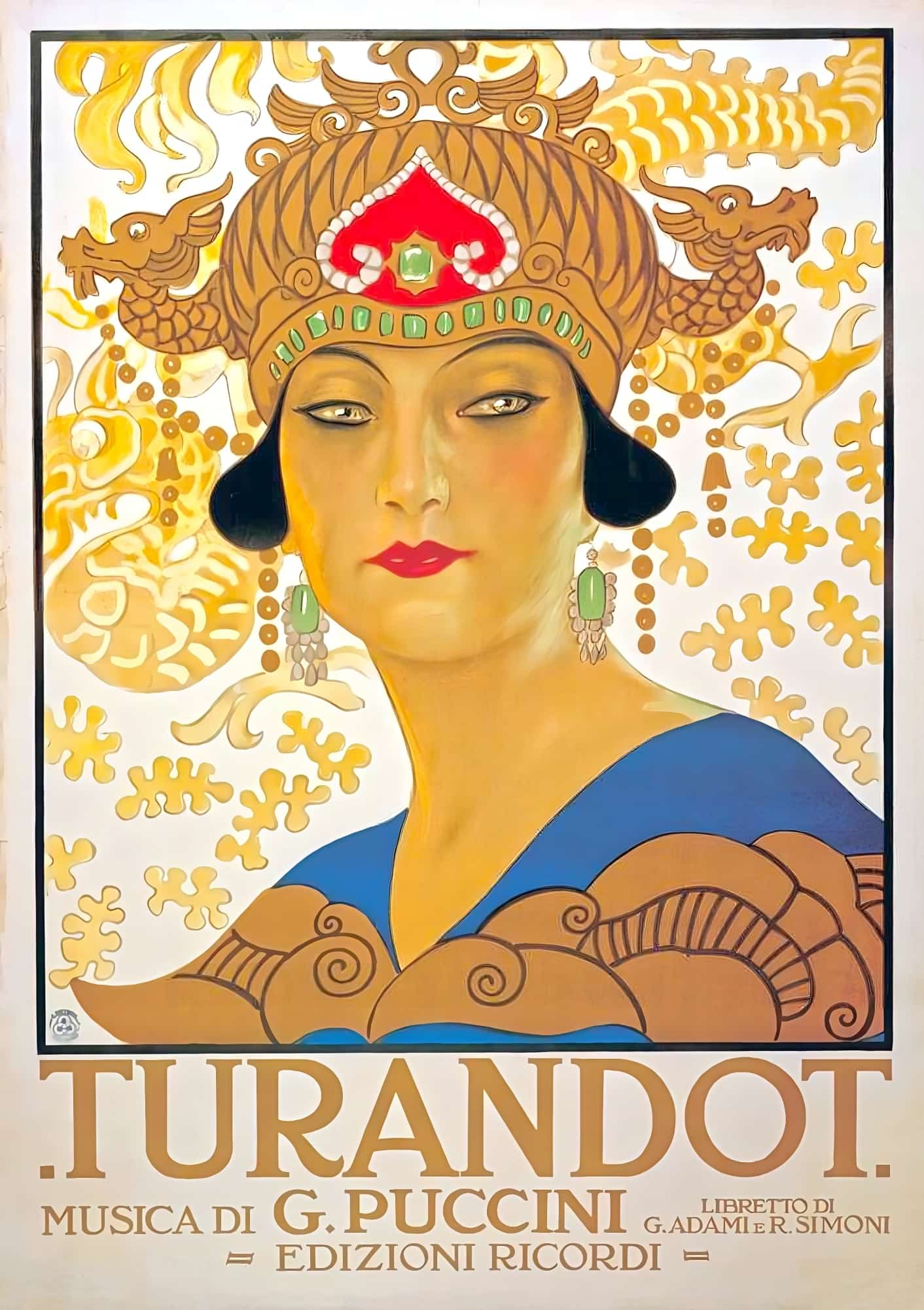 Poster from April 25, 1926 advertising Giacomo Puccini's musical Turandot which is based on Khutulun.