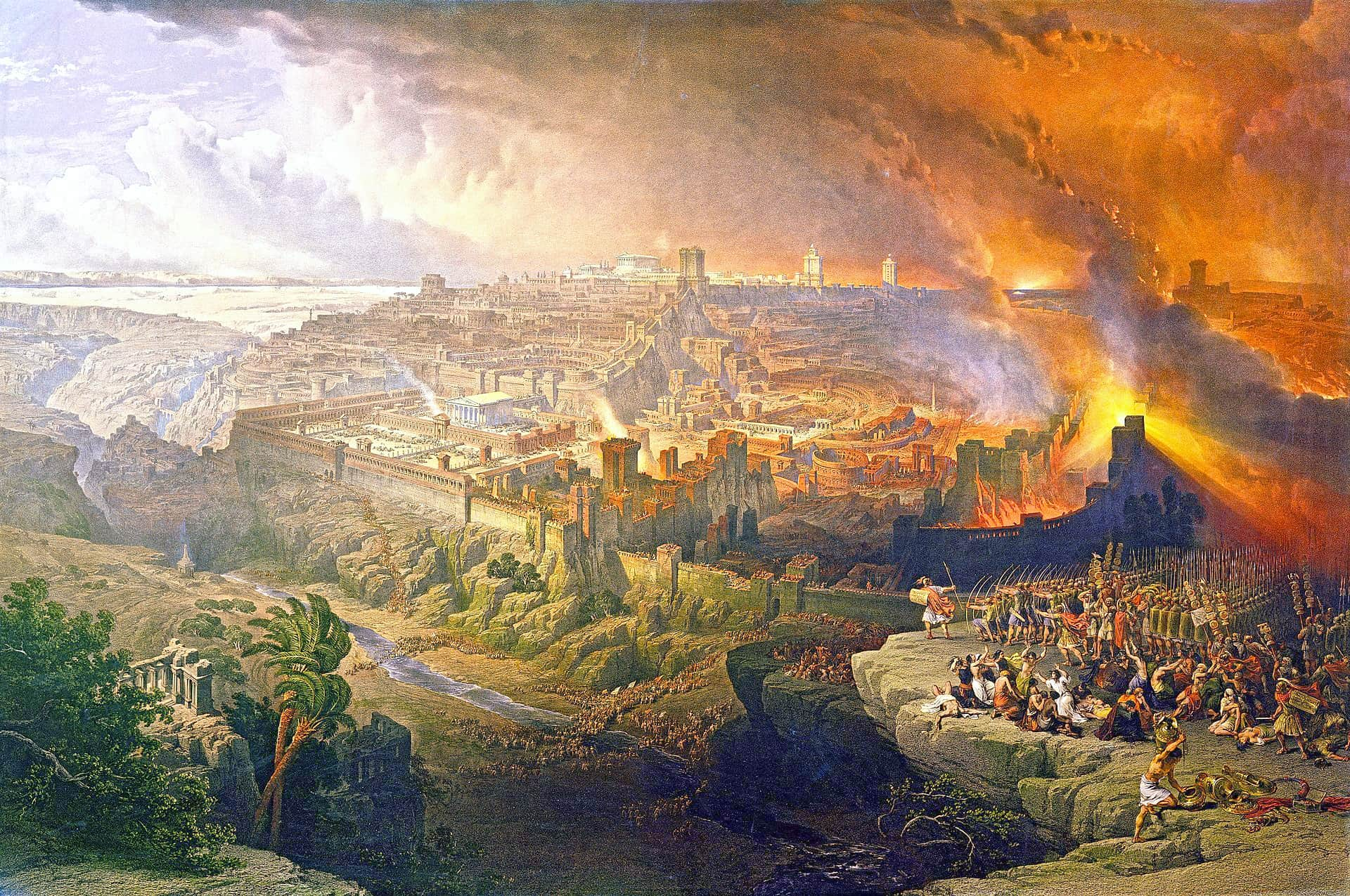 Siege and Destruction of Jerusalem by the Romans. 1850 painting by David Roberts.