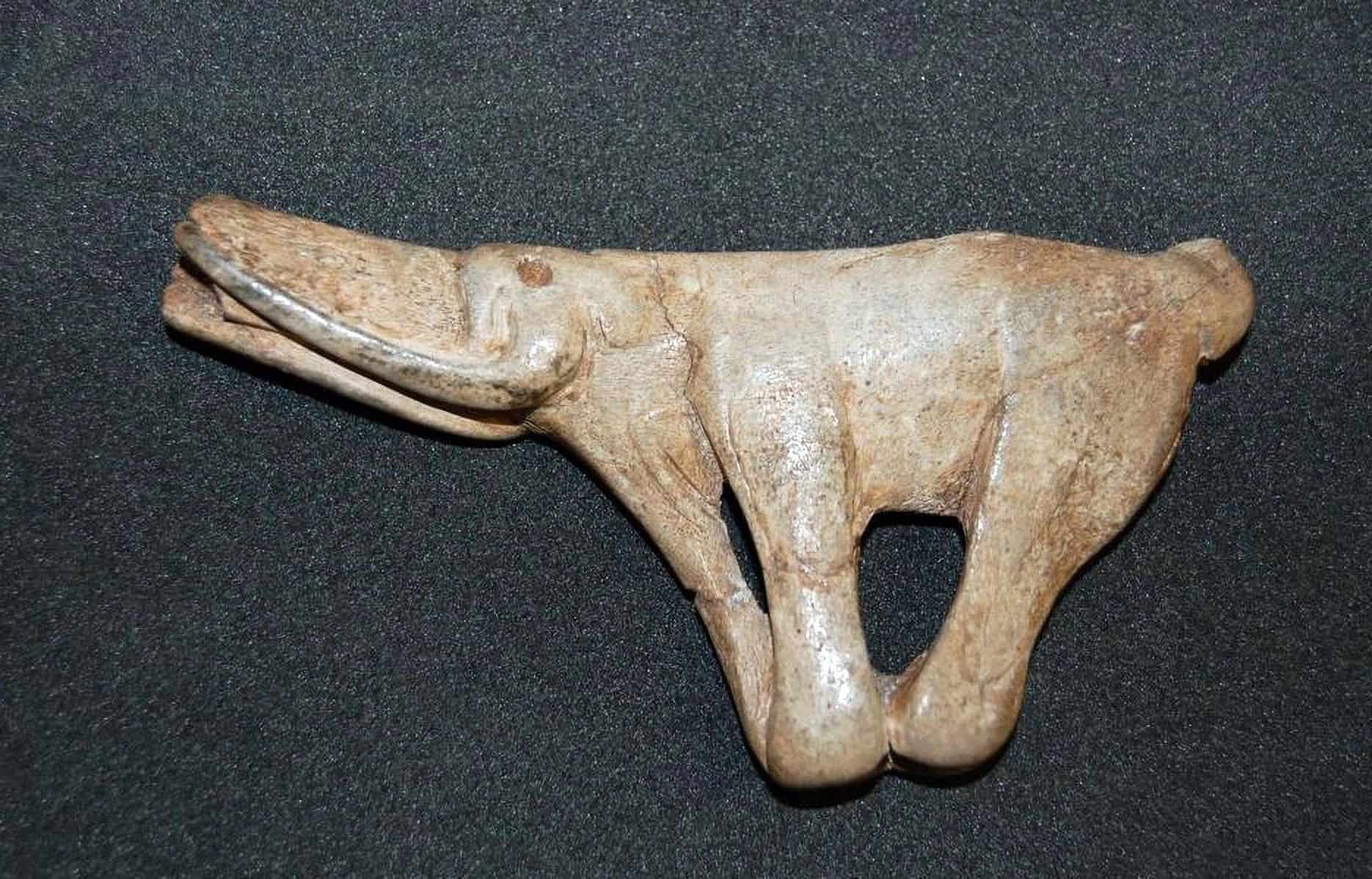 The 15,000-year-old mammoth-shaped spear thrower, or atlatl piece was discovered in 1866 by Peccadeau de l'Isle in the Montastruc rock shelter, France.