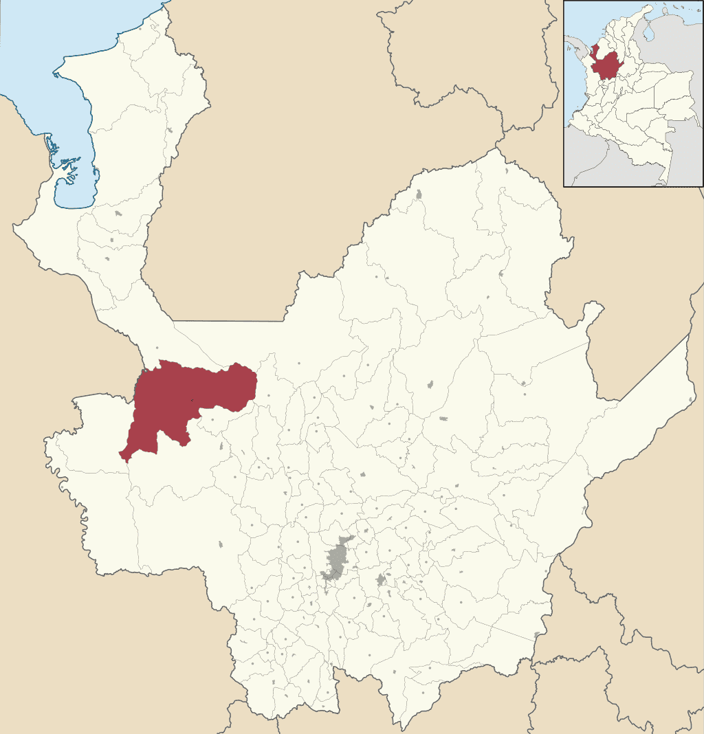 The current location of the Dabeiba town in the Antioquia Department of Colombia.