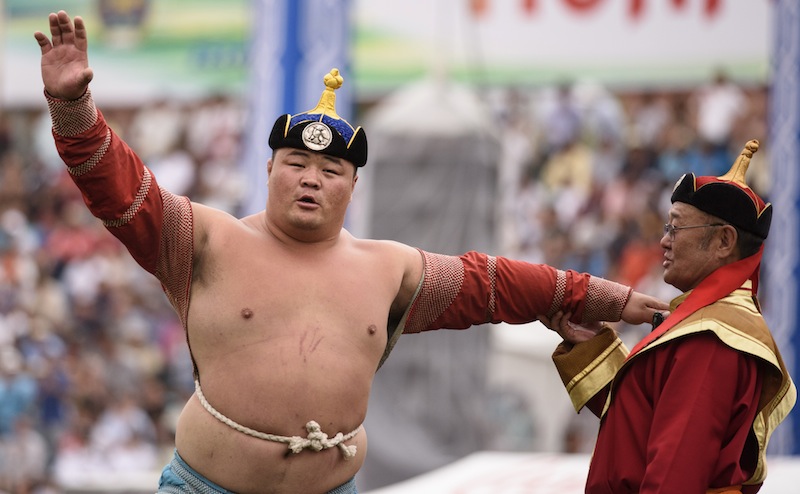 A Mongol wrestler with zodog.