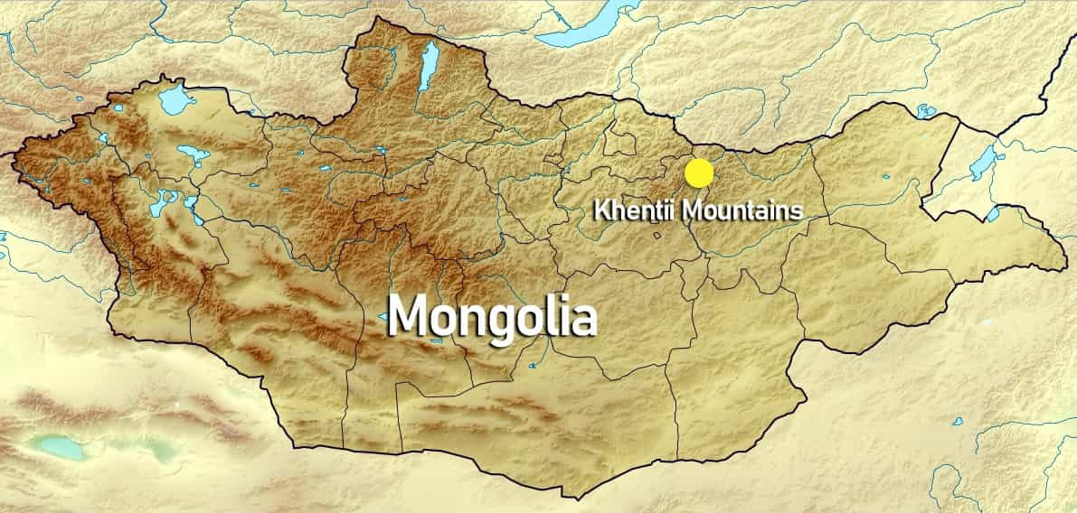 mongolia map Khentii Mountains the birthplace of Temulin