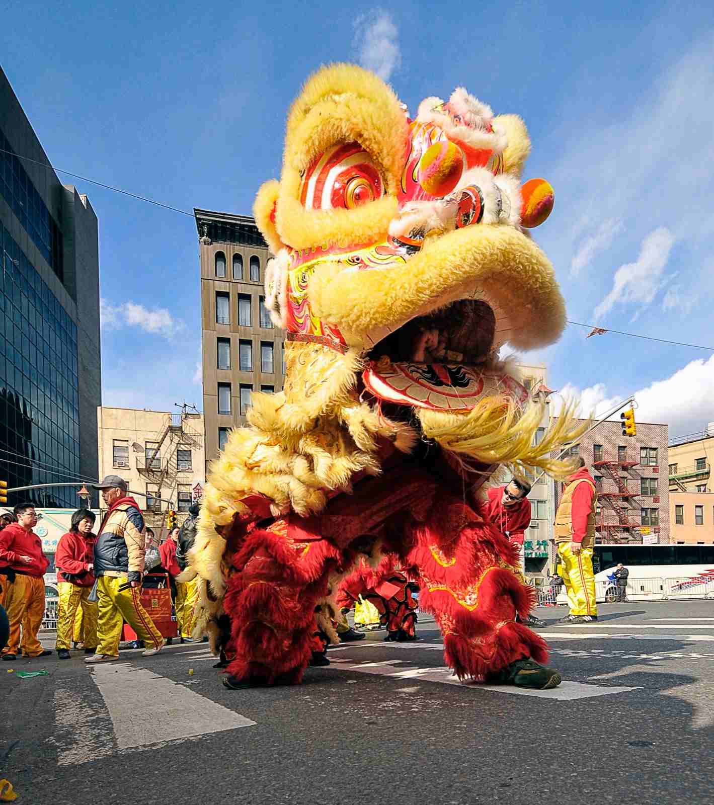 "Lion Dance" during the Chinese New Year celebrations in Manhattan's Chinatown, New York.