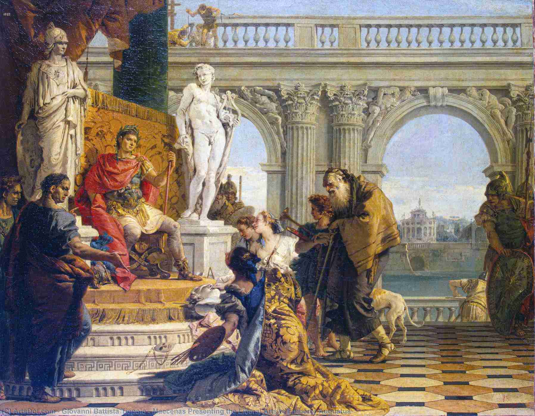 What Was Daily Life Like in Ancient Rome? 4 In the Augustan Age, patronage of the arts was prevalent. One of Augustus' political advisors is seen in a painting by Giovanni Battista Tiepolo being given a gift of liberal arts.