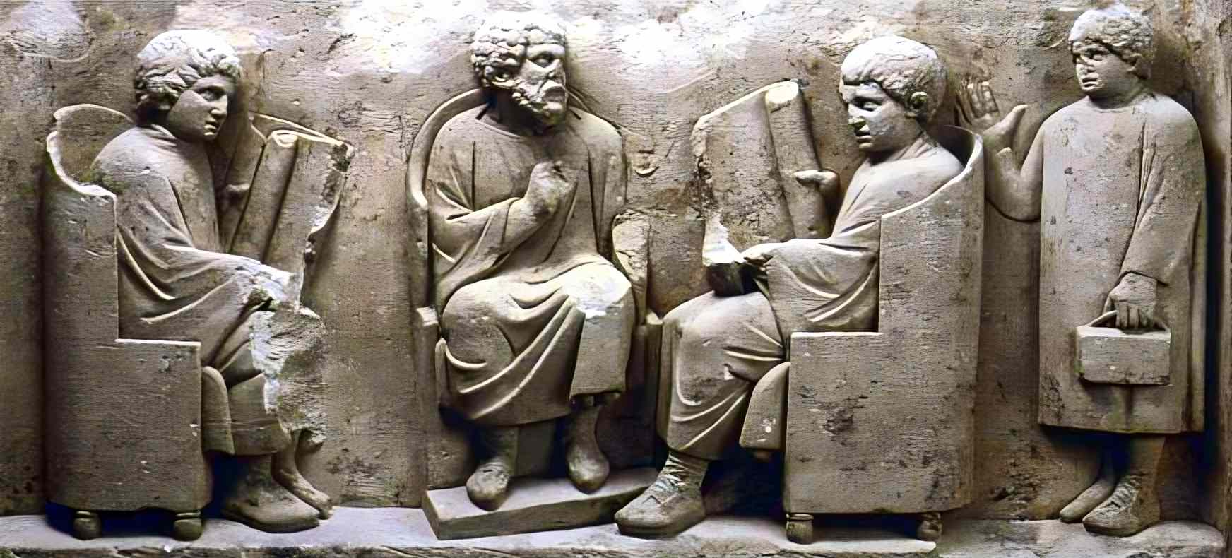 Ancient Roman children being educated.