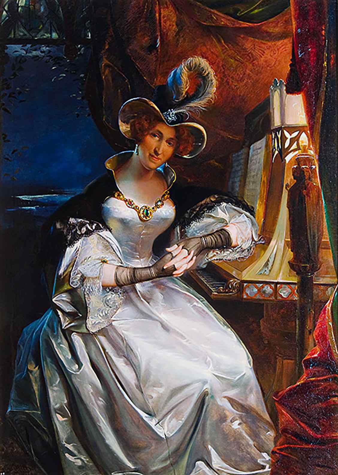 Felix Cottreau’s 1834 portrait of Hortense de Beauharnais, wearing the Talisman of Charlemagne.