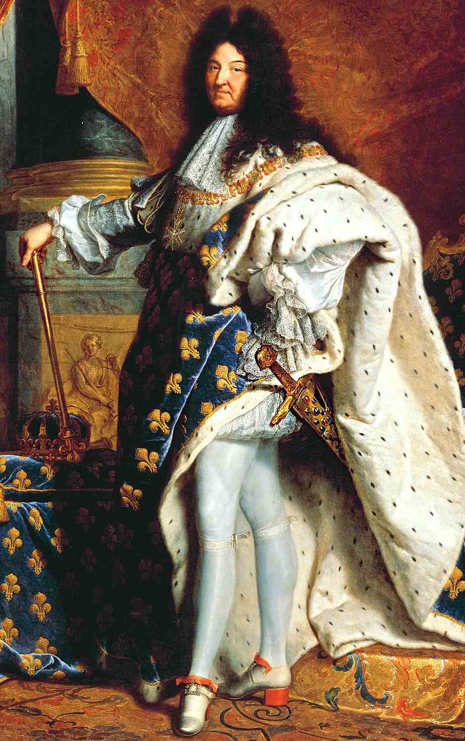 Louis XIV (1638--1715) with the Sword of Charlemagne (Joyeuse) on his left side.