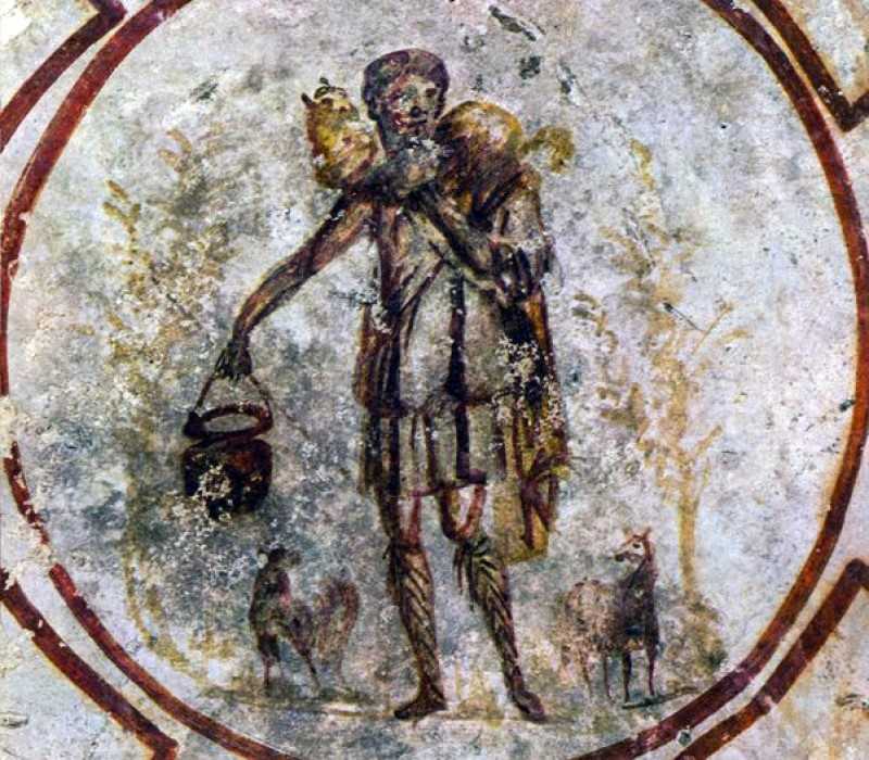 Jesus as "The Good Shepherd" from the Catacombs of St. Callixtus in Rome, 3rd century AD.