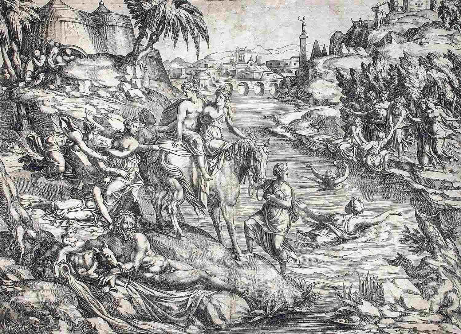 Artwork from the 16th century on Cloelia's escape, by Pierre Milan and Rene Boyvin.