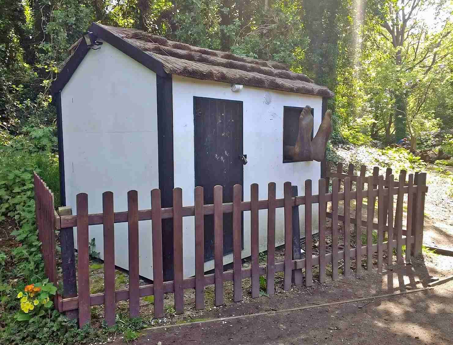 Middleton's recreational house at Speke Hall. His feet are hanging out the window and a snoring is also heard.