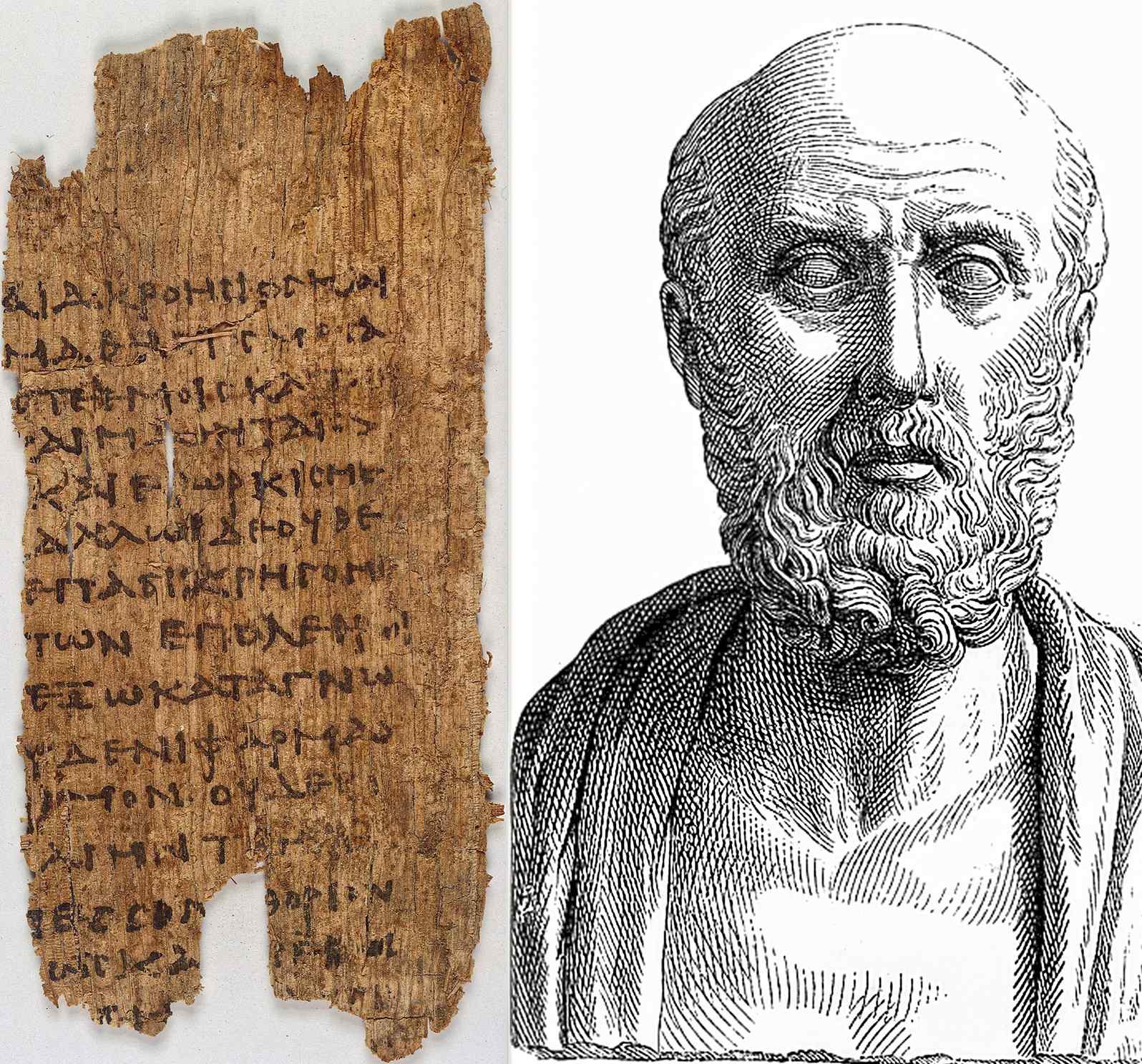 The Hippocratic Oath on a 3rd-century papyrus oxyrhynchus and Hippocrates.