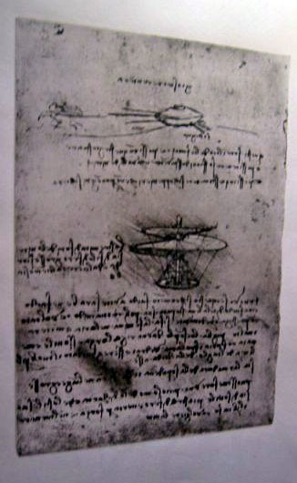 Leonardo da Vinci's notes on his aerial screw. (Leonardo da Vinci Museum of Science and Technology in Milan)