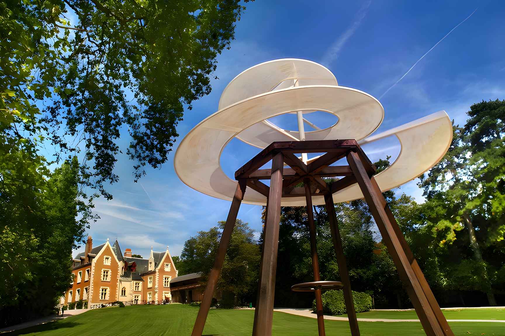 Leonardo da Vinci's aerial screw model in Château du Clos Lucé, Leonardo da Vinci Park, France.