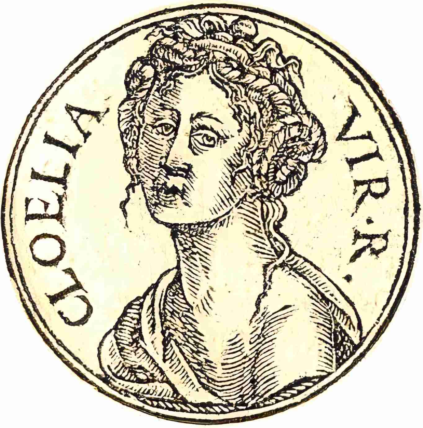 Cloelia's effigy was depicted by Guillaume Rouillé on a medal for the Promptuarii Iconum Insigniorum in 1553.