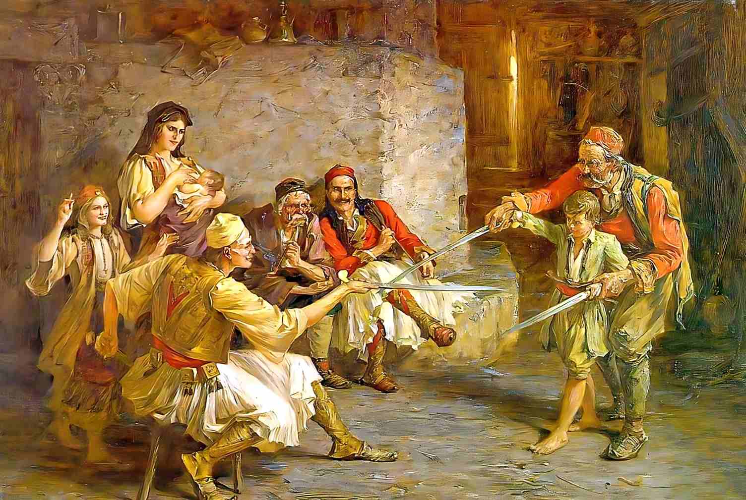 Sword fencing lesson with yatagan, by Paja Jovanovic, 1884.