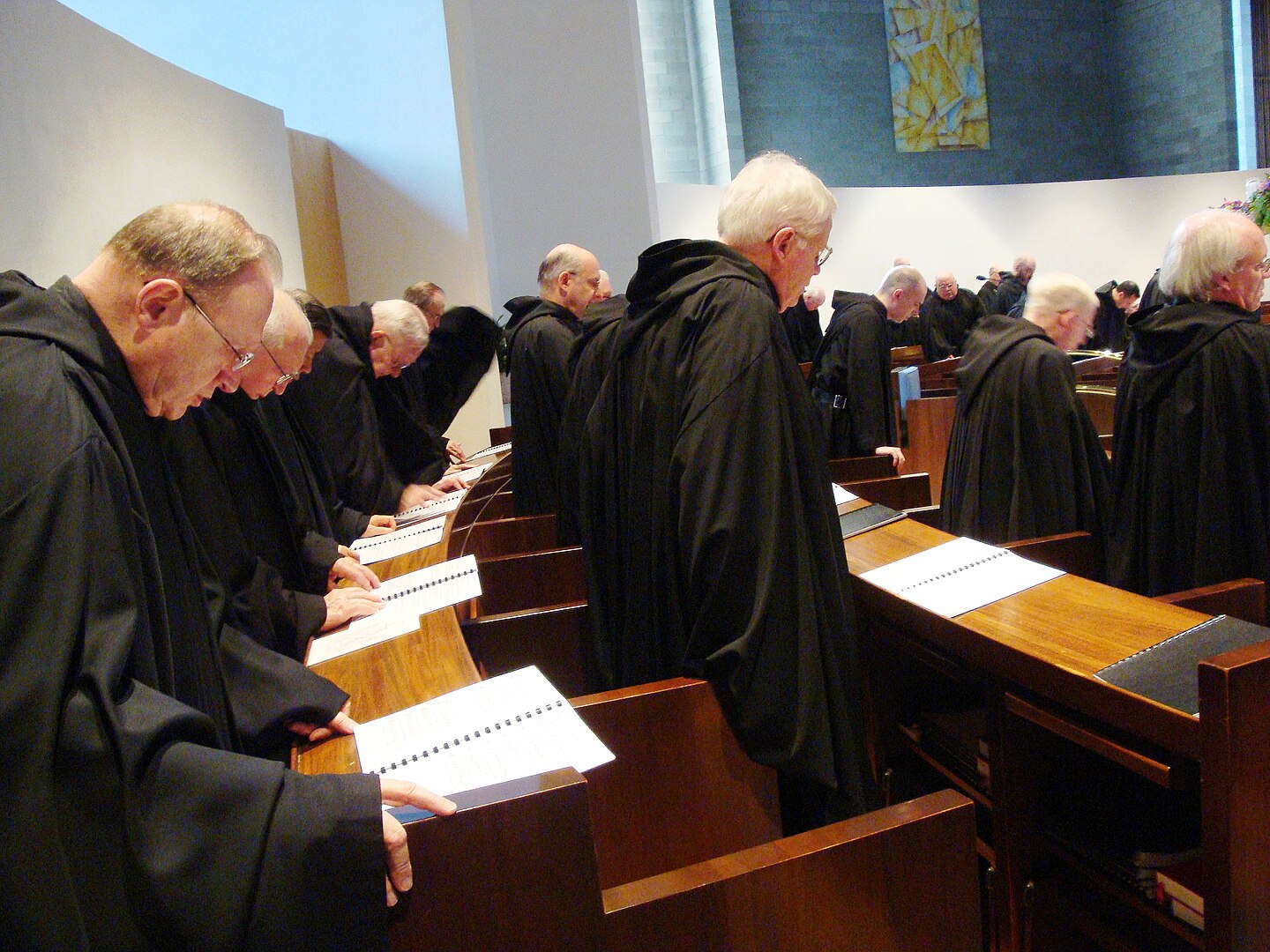 Benedictine monks singing Vespers on Holy Saturday.