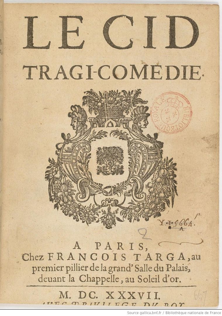 Title page of 1637 printing of Le Cid