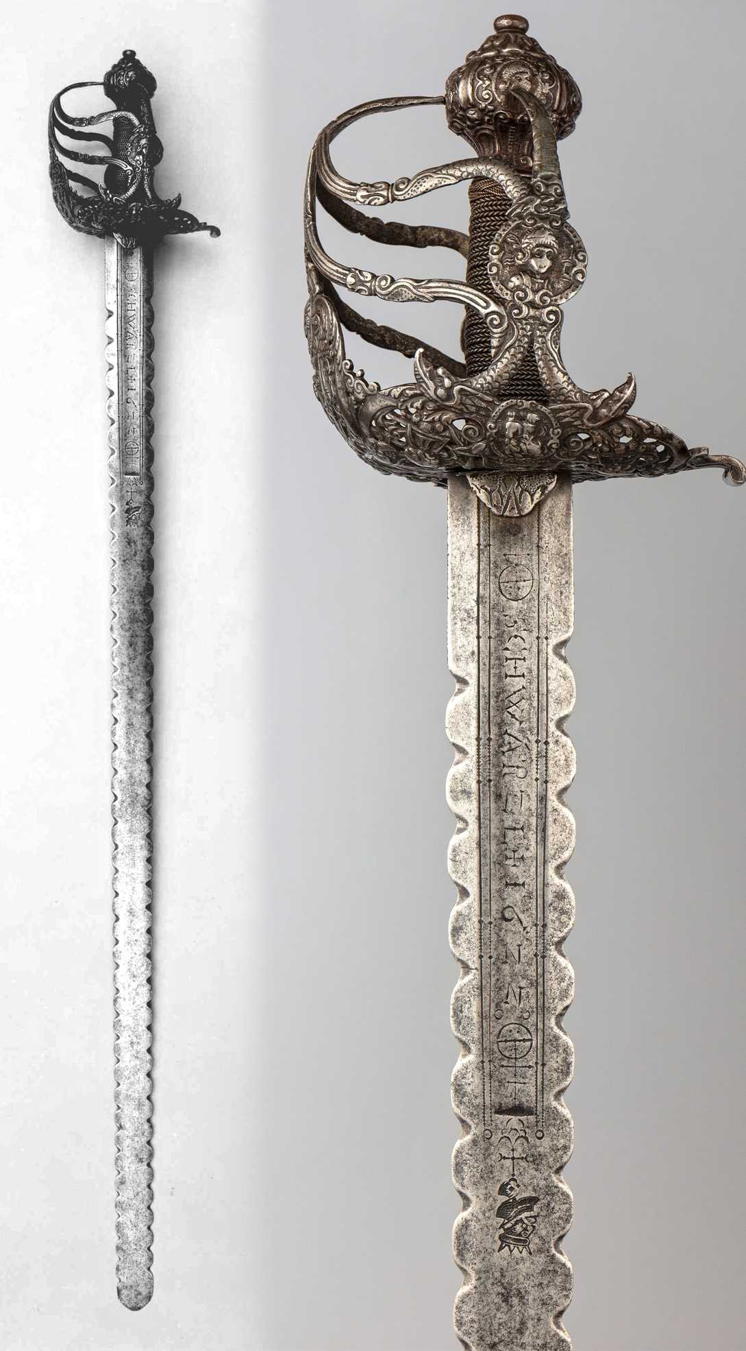 Basket hilted flamberge sword with English hilt