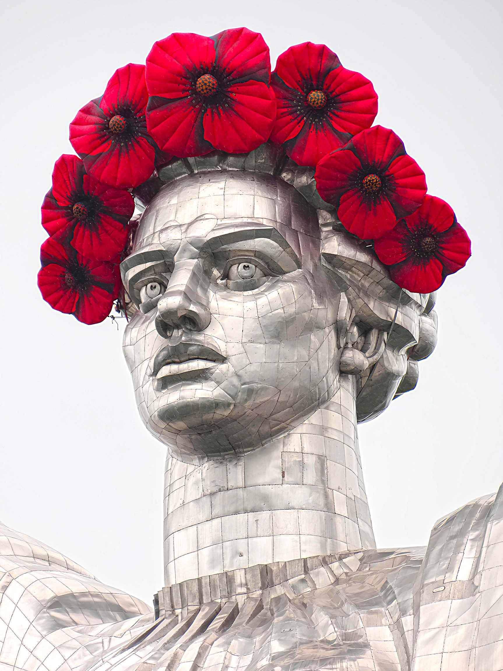 Mother Ukraine statue face, close-up picture