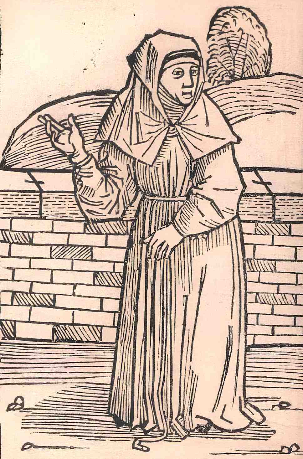 Print of a Beguine in Des dodes dantz of Matthäus Brandis, Lübeck 1489.