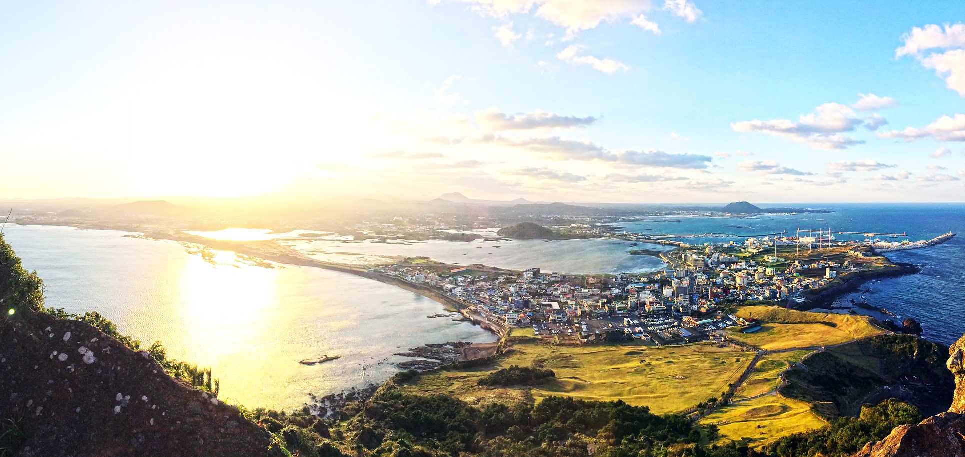 Seongsan Ilchulbong peak and the aerial view of the peninsula.