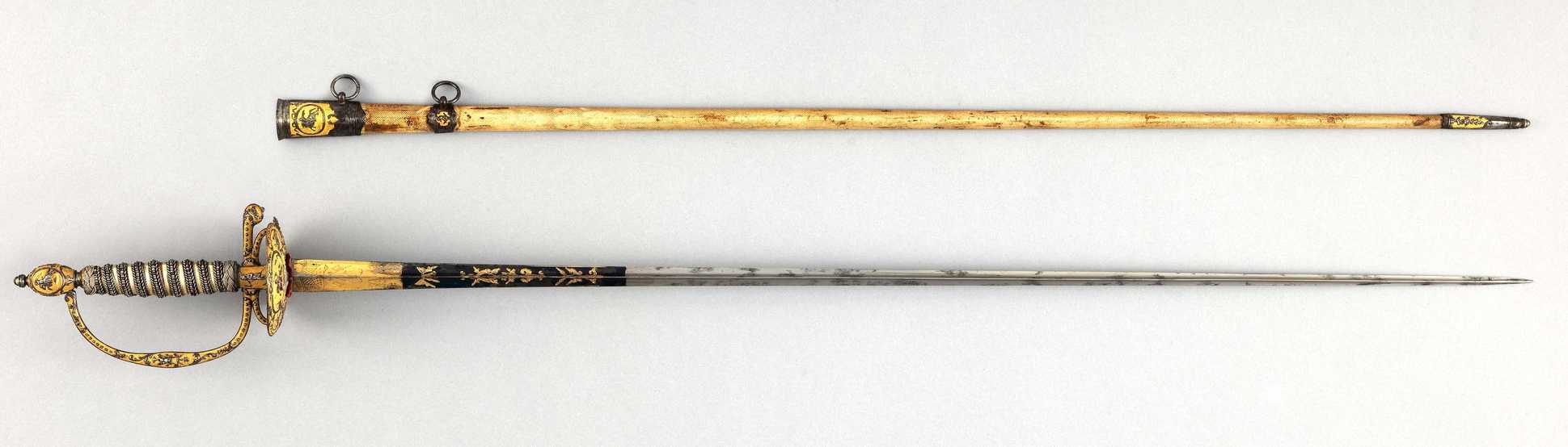 French smallsword with scabbard, c. 1780.