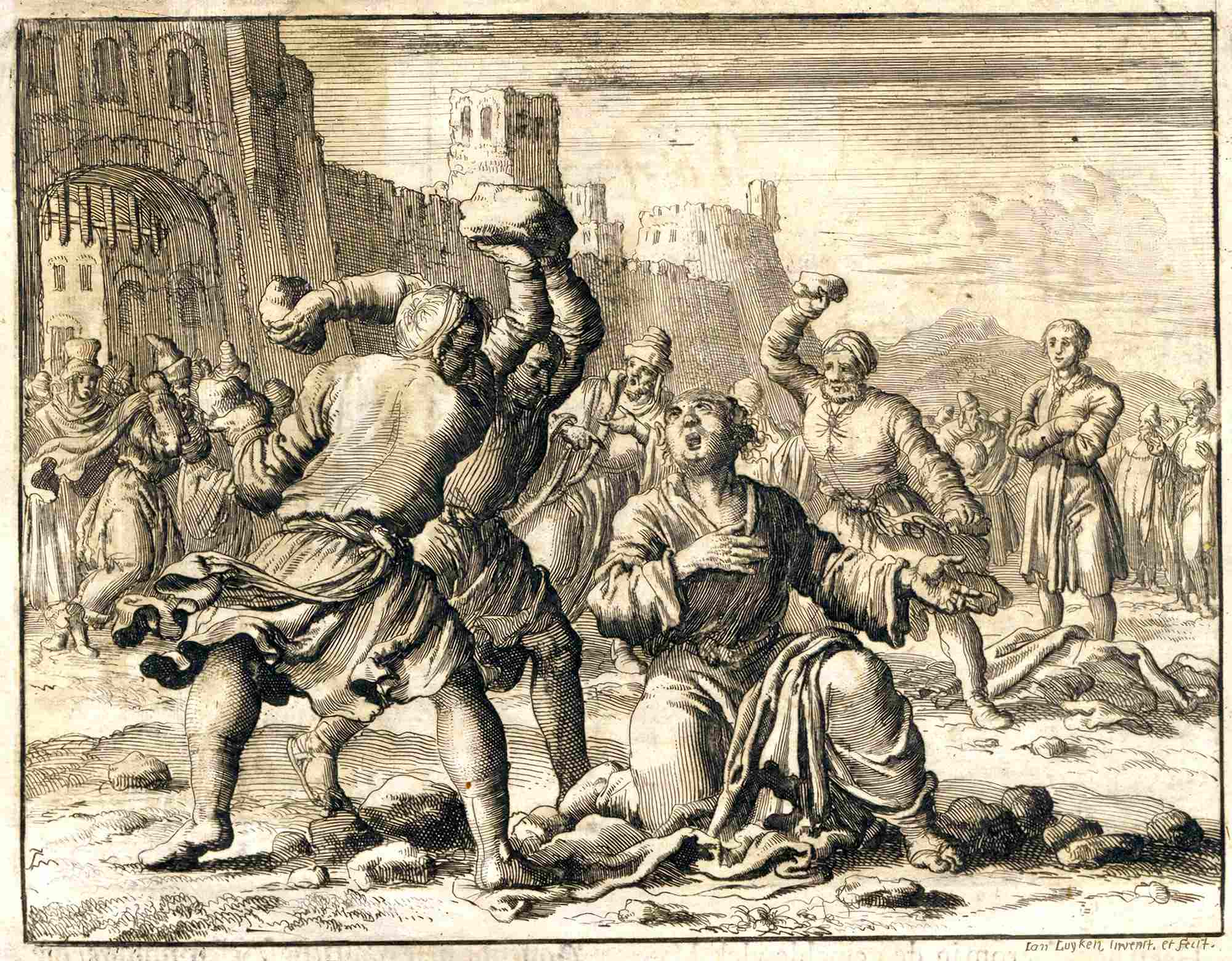 The Stoning of Stephen, AD 34. From the Martyrs Mirror, page 6.