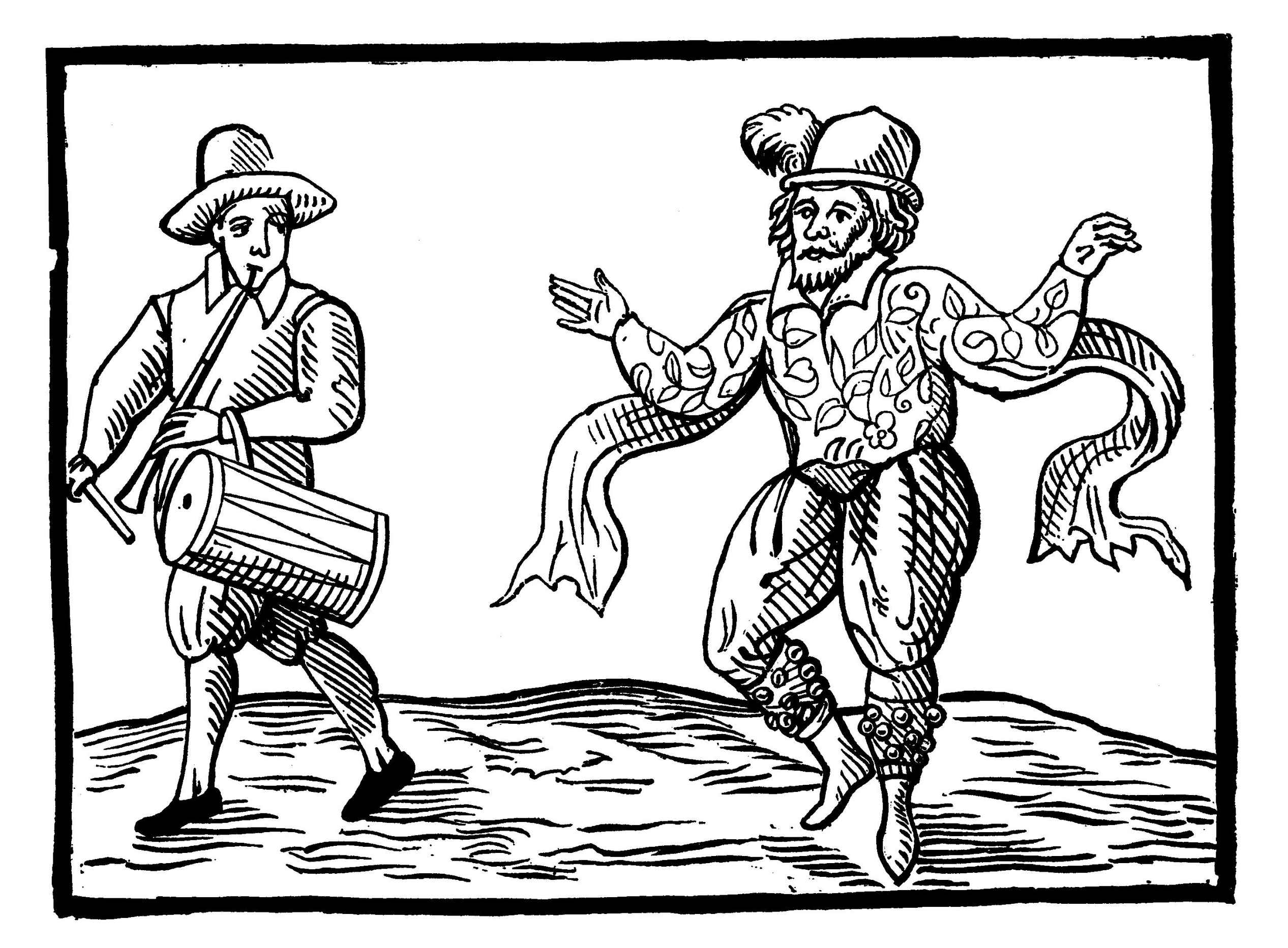 English Elizabethan clown Will Kempe dancing a jig from Norwich to London in 1600.