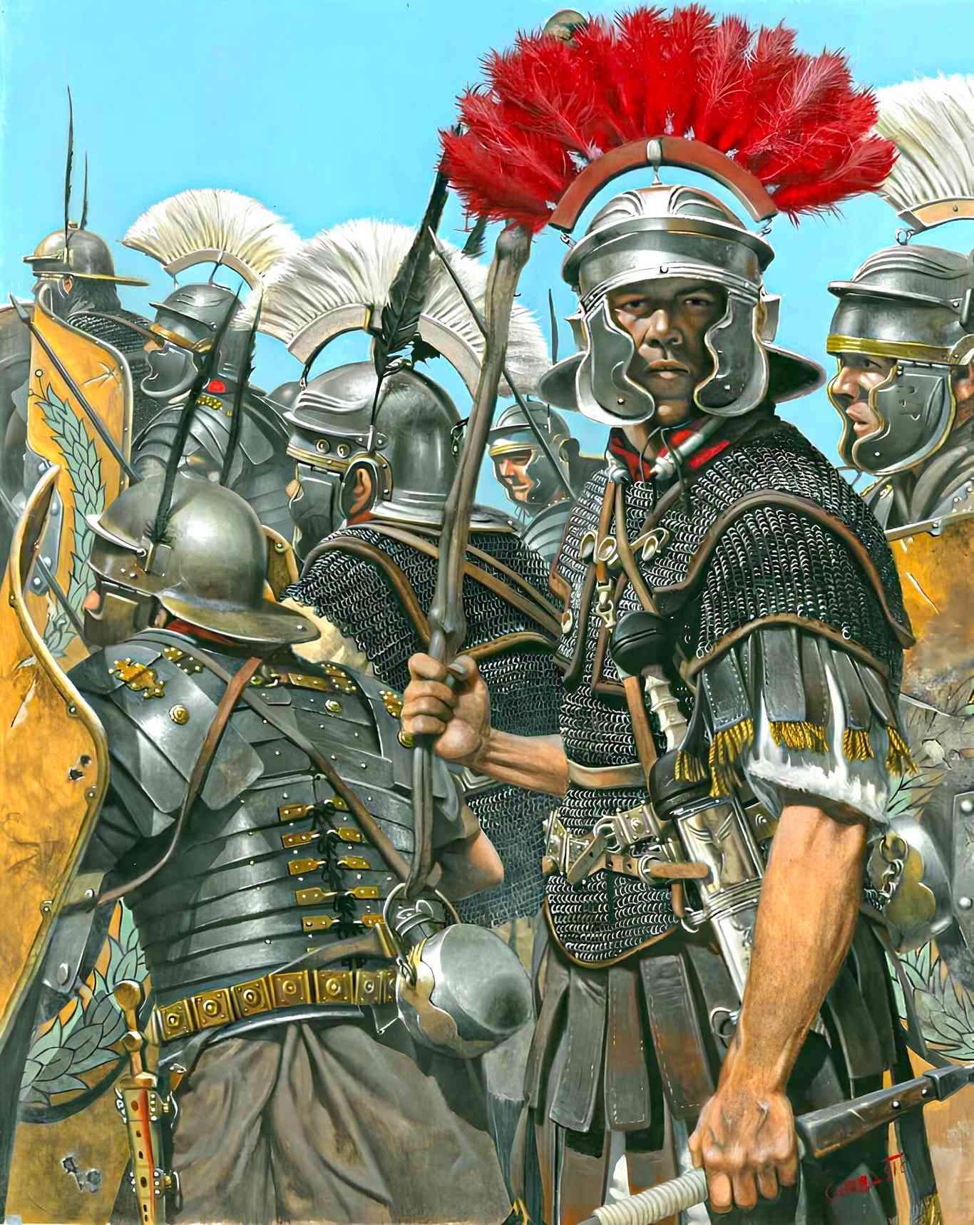 a roman legionary in the lorica hamata chain mail armor