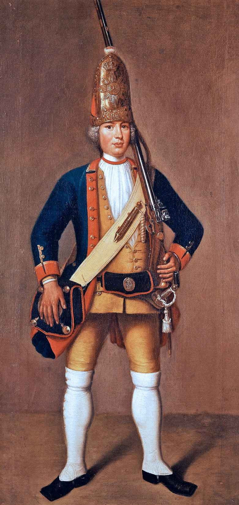 One of the Potsdam Giants, a Prussian Riesengrenadier, c. 1730.