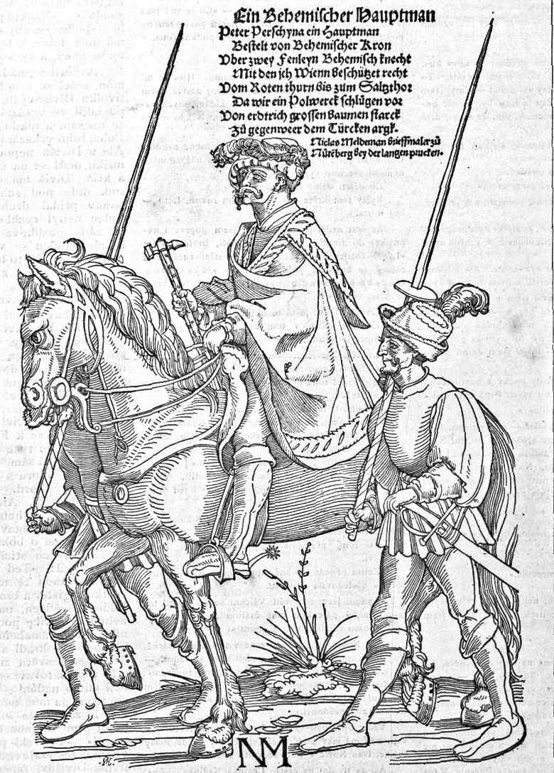 Hauptman and bodyguards with ahlspiess, 1529, by Nikolaus Meldemann.