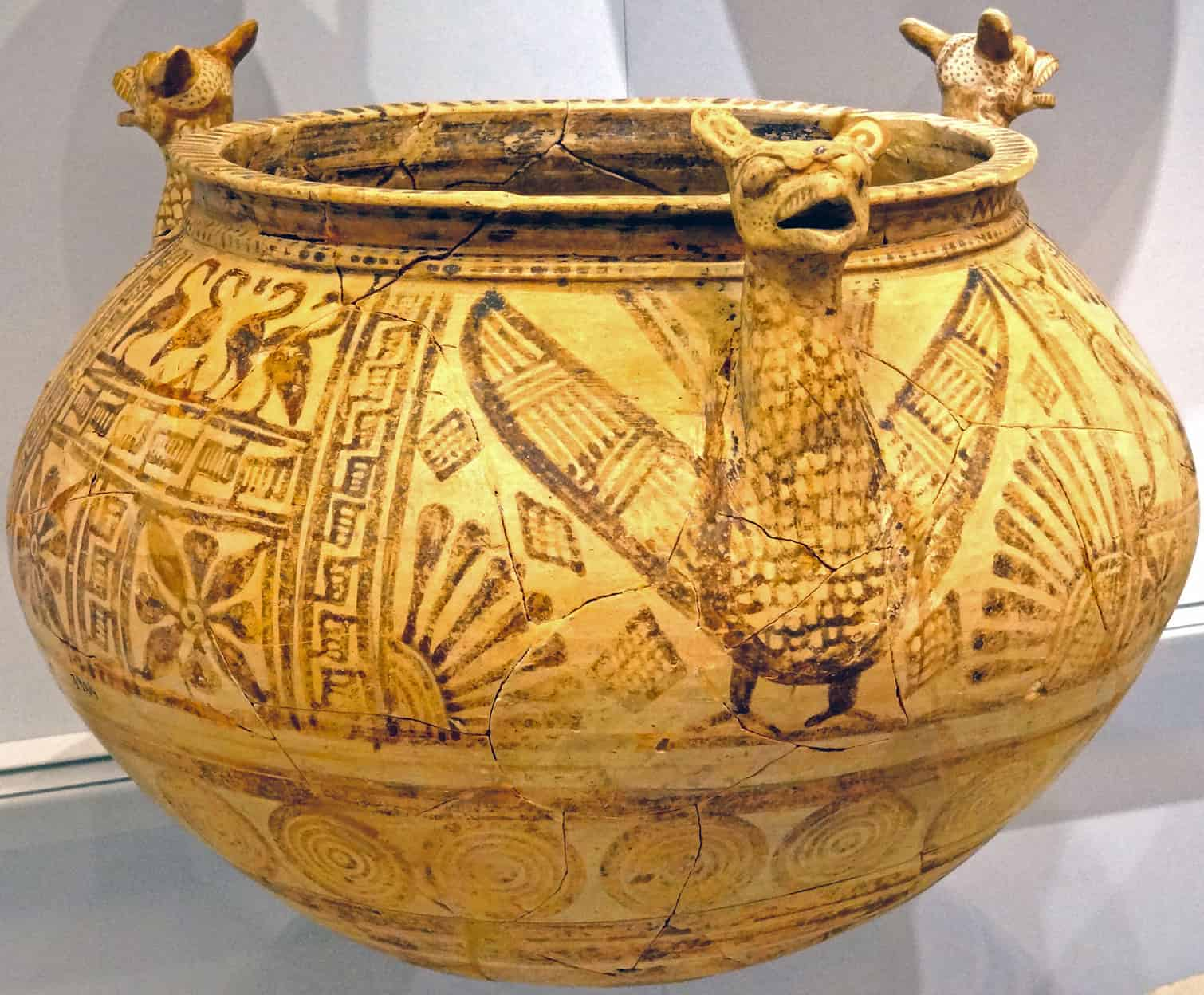 A lebes cauldron with griffin protomes from Arcadia on Crete.