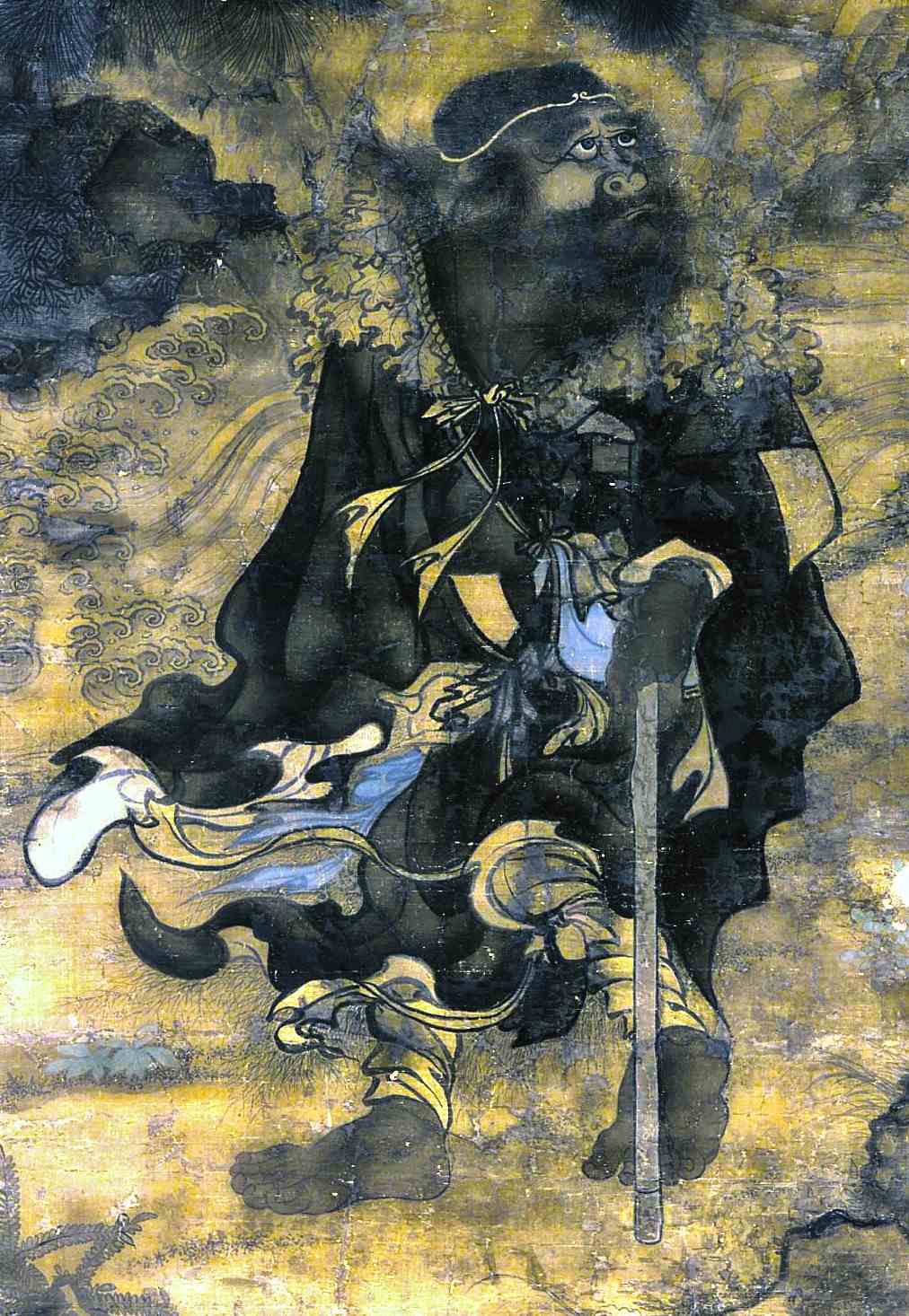 Daoist immortal Li Tieguai with a cane or crutch under a Pine, Ming dynasty, 1499.