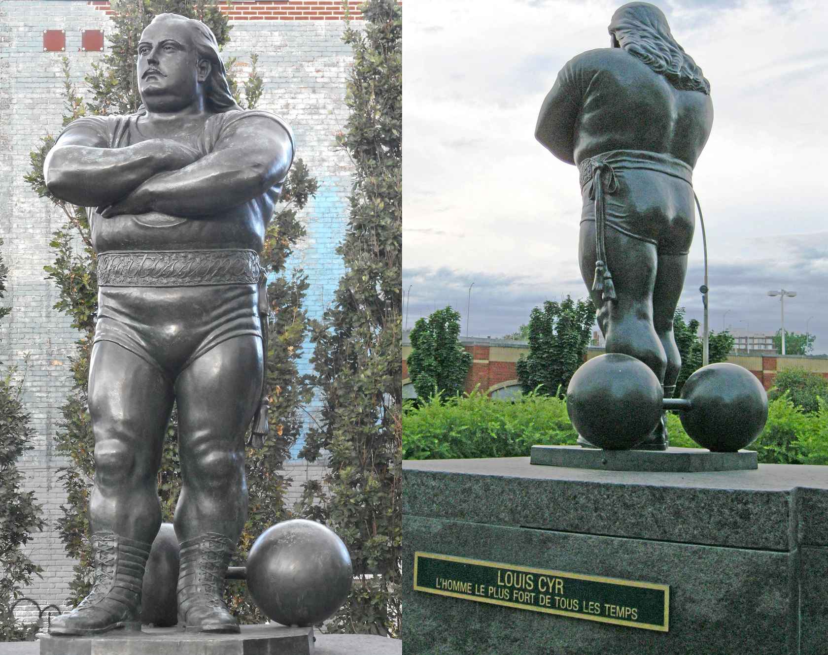 Louis Cyr statue: The Monument to Louis Cyr is a sculpture by Robert Pelletier (1914-1984) located in the Saint-Henri district of Montreal. It was inaugurated in June 1973 in Elizabeth Square, renamed Parc des Hommes-Forts in 1994.