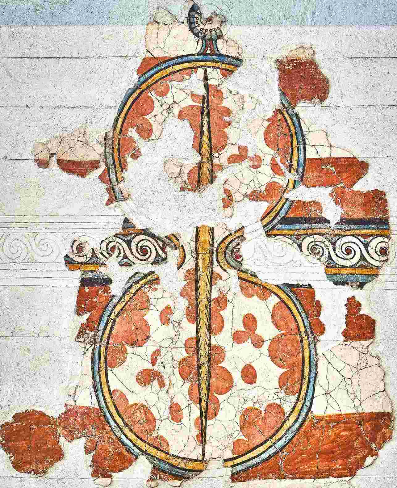 The figure-of-eight shield, Mycenaean Greece fresco.