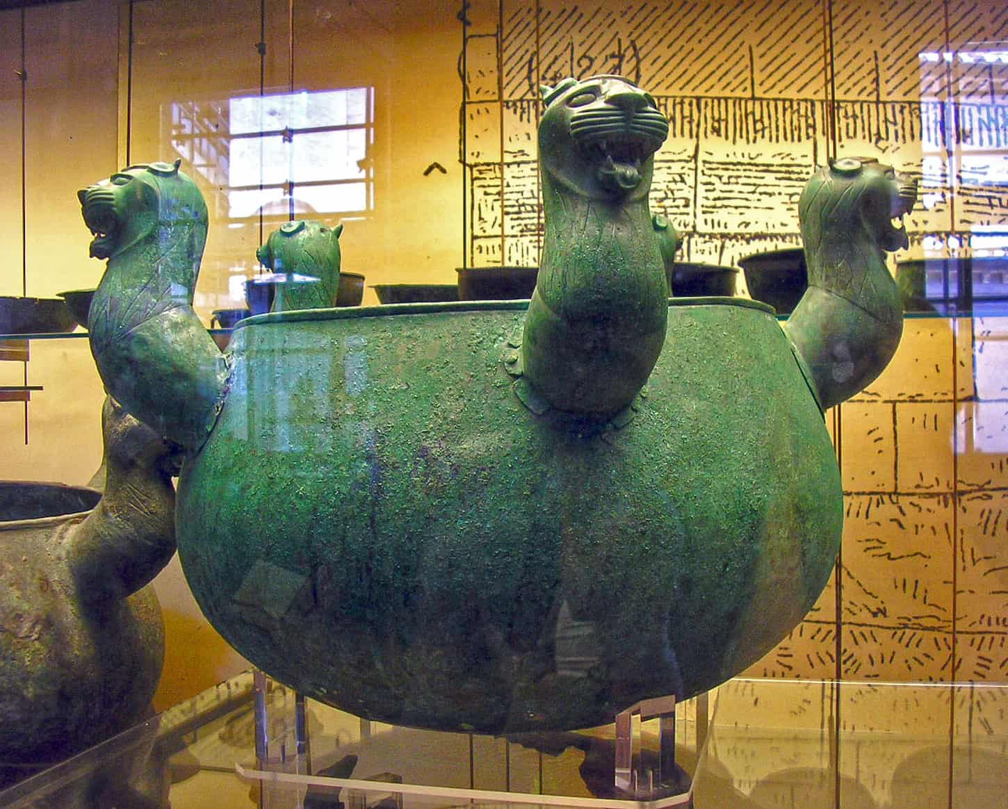 A feline protome on an Etruscan cauldron, Etruscan Museum in Vatican.