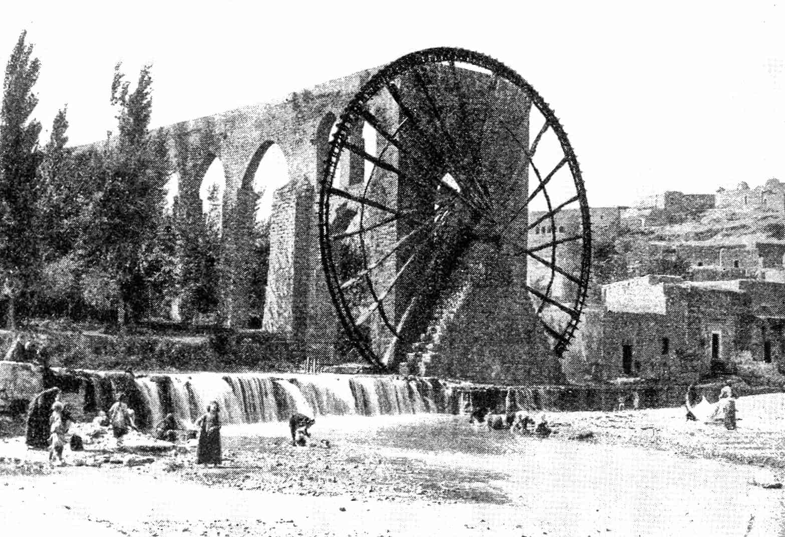 Ancient Syrian water wheel pump for irrigation.