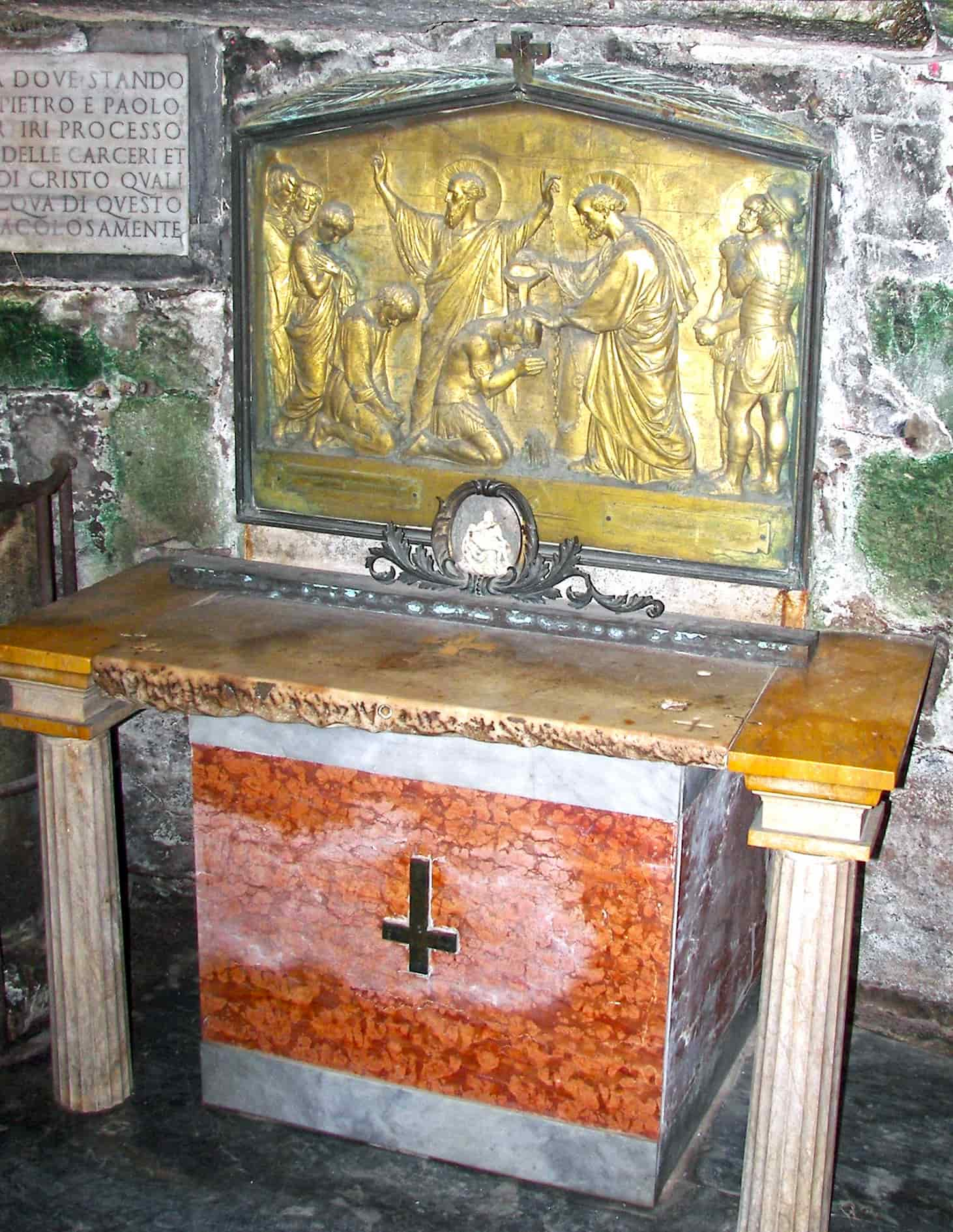 The Mamertine Prison altar, featuring Saint Paul and Saint Peter.