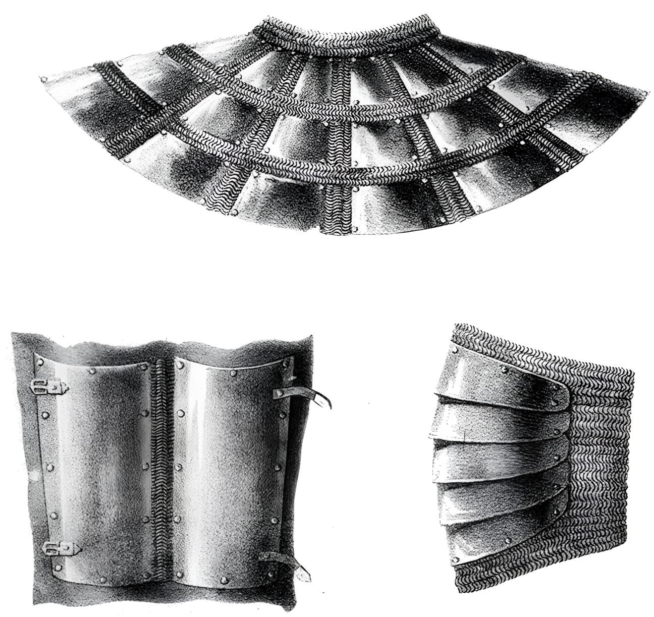 An aventail, vambrace, and poleyn by Viskovatov A.V. (1801--1892)